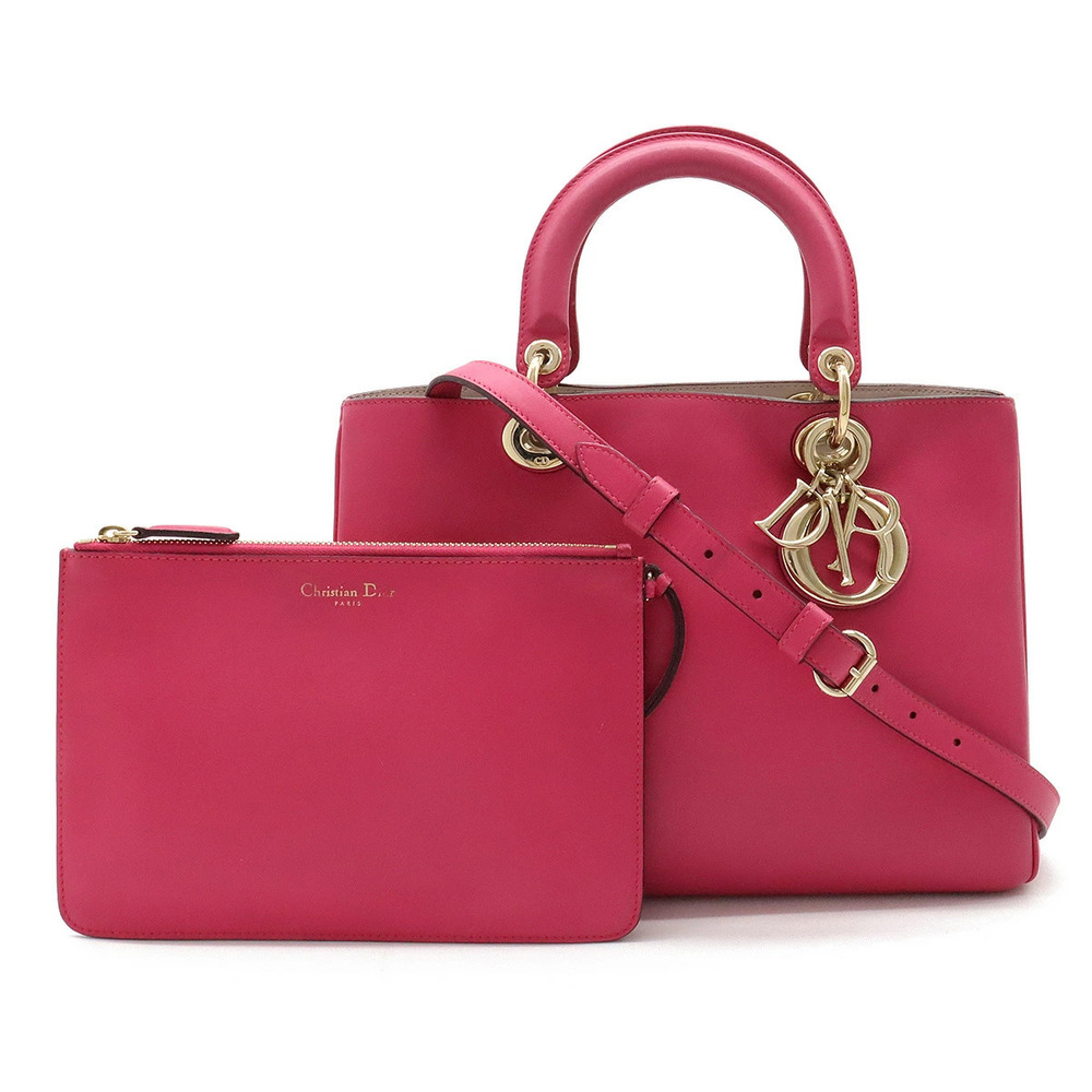 Christian Dior Diorissimo 2way Shoulder Bag Leather Fuchsia Pink